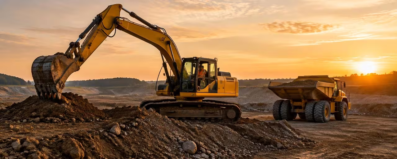 Excavator and construction machinery on a construction site
